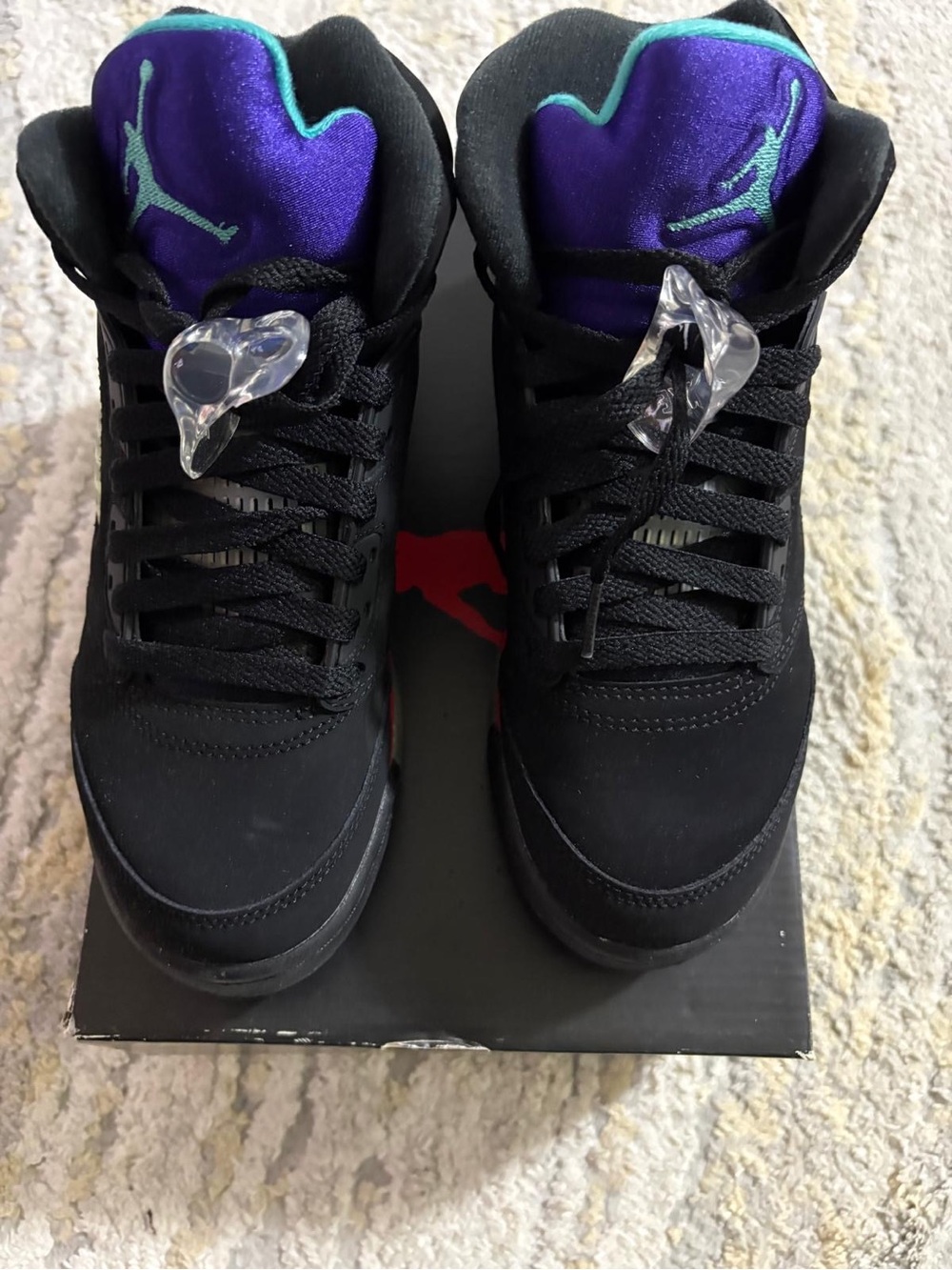 Jordan Black Sneakers with Purple Tongue and Teal Accents